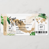 Mexiko Save the Date Boarding Pass Weltkarte Einladung (Vorne/Hinten)
