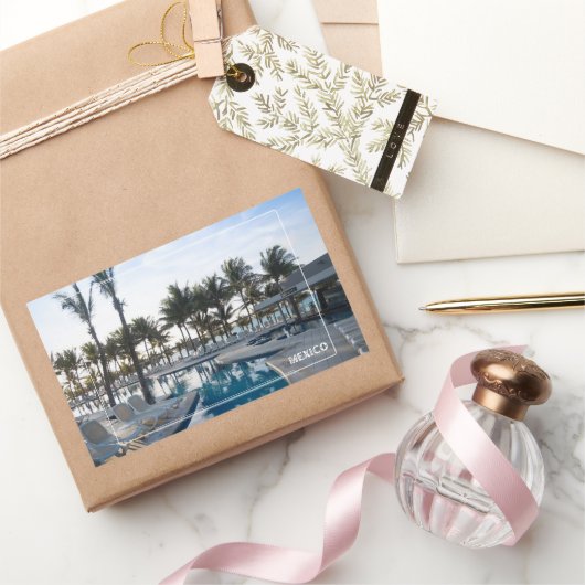 Mexiko Sonnenaufgang am Pool Rechteckiger Aufkleber (Schenken)