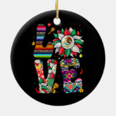 Mexiko Sonnenblumen Liebe mit mexikanischer Flagge Keramik Ornament (Hinten)