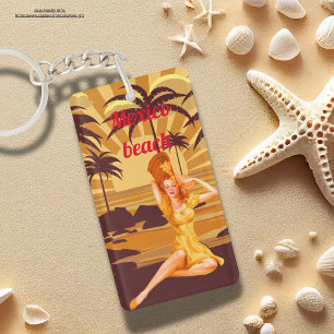 Mexiko-Sonnenuntergang-Strand-Vintage-Dame-Urlaub- Schlüsselanhänger