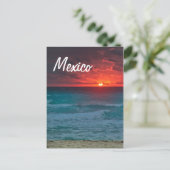 Mexiko Sonnenuntergang Strandwaves Postkarte (Stehend Vorderseite)