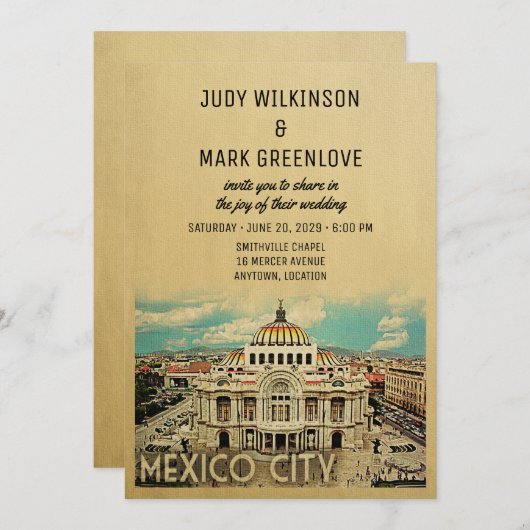 Mexiko Stadt Hochzeit Einladung Palacio Bellas Art (Vorne/Hinten)