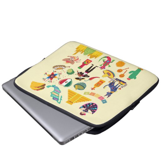 Mexiko-Symbole Laptopschutzhülle (Vorne Knopf)