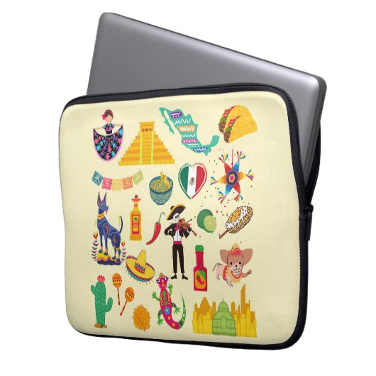 Mexiko-Symbole Laptopschutzhülle (Vorderseite Links)