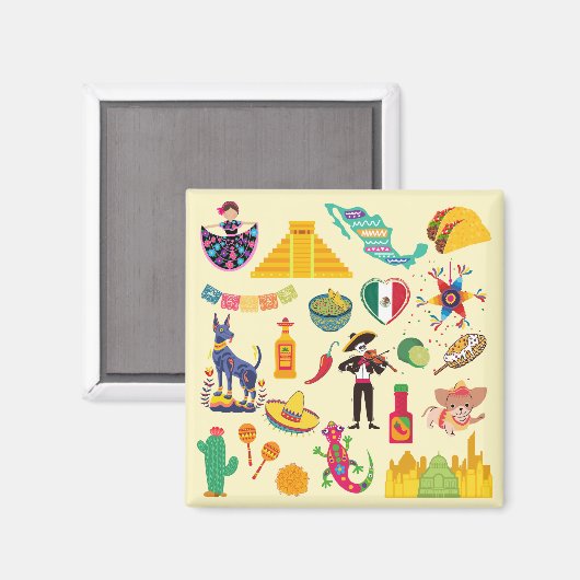Mexiko-Symbole Magnet (Vorderseite/Rückseite)