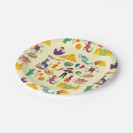 Mexiko-Symbole Pappteller (Schrägansicht)