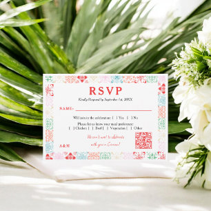 Mexiko Tropenfarbe QR Hochzeit in Urlaubsort RSVP Karte