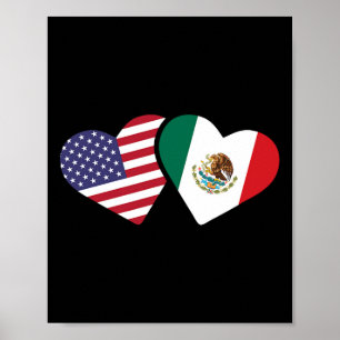 Mexiko USA-Flaggen-T-Shirt Herz mexikanisch amerik Poster