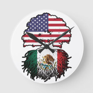 Mexiko USA Tree Roots Flag Runde Wanduhr