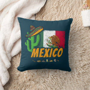 Mexiko Vintage Kaktus mit Flagge Sombrero Souvenir Kissen