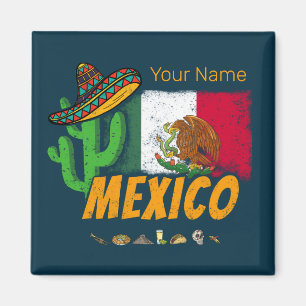 Mexiko Vintage Kaktus mit Flagge Sombrero Souvenir Magnet