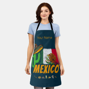 Mexiko Vintage Kaktus mit Flagge Sombrero Souvenir Schürze