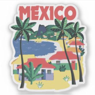 Mexiko Vintage Reise Illustration mit Strand Szene Aufkleber