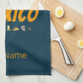 Mexiko Vintager Kaktus mit Fahne Sombrero Souvenir Geschirrtuch (Viertel Falte)