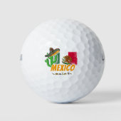 Mexiko Vintager Kaktus mit Fahne Sombrero Souvenir Golfball (Vorderseite)