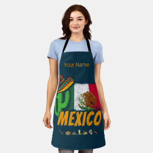Mexiko Vintager Kaktus mit Fahne Sombrero Souvenir Schürze
