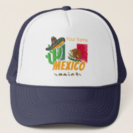 Mexiko Vintager Kaktus mit Fahne Sombrero Souvenir Truckerkappe