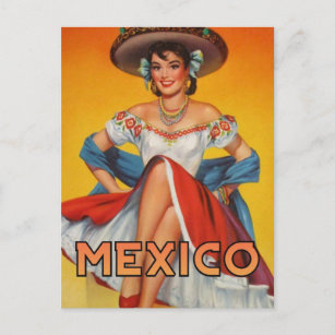 Mexiko Vintages Button Up Girl Travel Postkarte