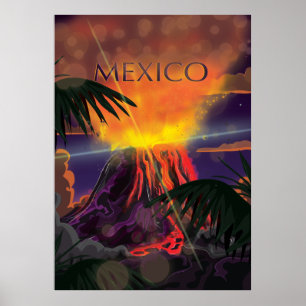 Mexiko Vulkan Reiseplakat Poster