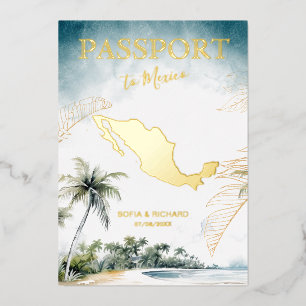 Mexiko Zielort Hochzeit Reisepass Gold Folieneinladung