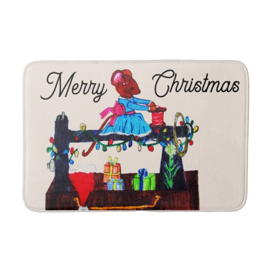 MG. MAUS MACHT EINE WEIHNACHTSMANNMÜTZE BADEMATTE (Vorderseite)