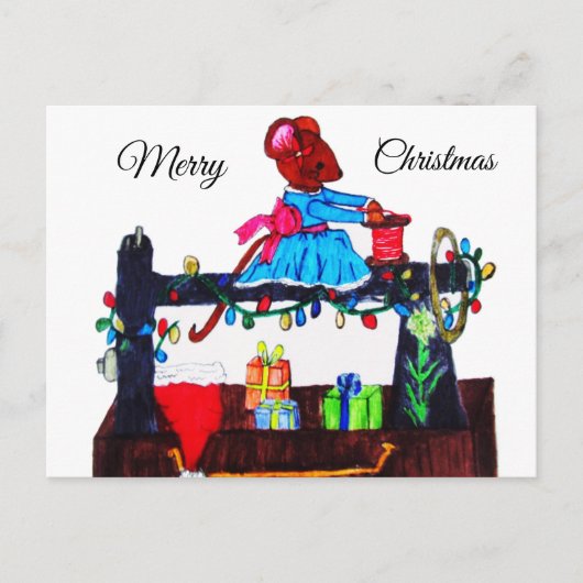 MG. MAUS MACHT EINE WEIHNACHTSMANNMÜTZE POSTKARTE (Vorderseite)