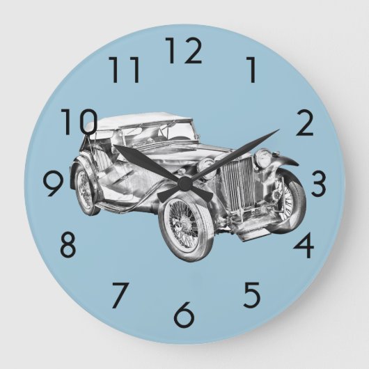 Mg Tc Antique sport Car Illustration Große Wanduhr (Vorderseite)