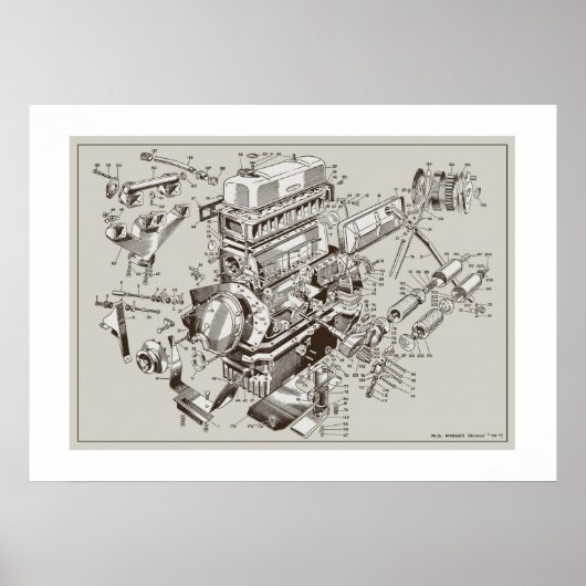 MG "TF" Motor Schema Poster - OffWhite (Vorne)