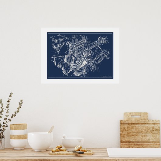 MG "TF" Motor Schematic Poster - BluePrint (Küche)