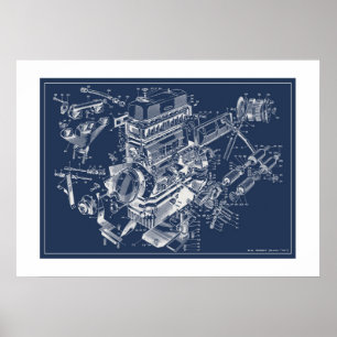 MG "TF" Motor Schematic Poster - BluePrint