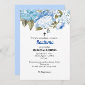 Mi Bautizo Blau Blume/hellblau Einladung (Vorne/Hinten)