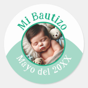 Mi Bautizo con Foto y Fecha Runder Aufkleber