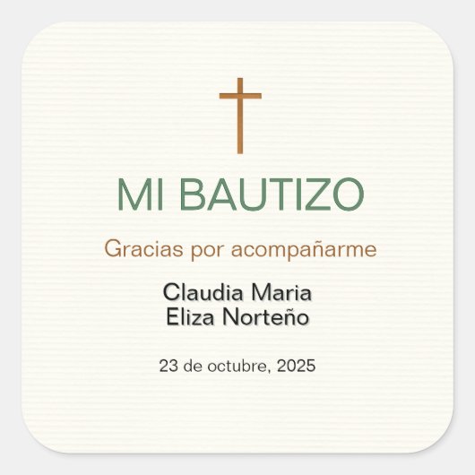 Mi Bautizo Favor Sticker Custom Baptism Label (Vorderseite)
