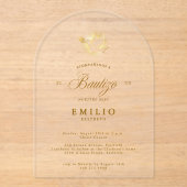 Mi Bautizo Gold Dove Spanische Taufe Acryleinladungen (Vorderseite)