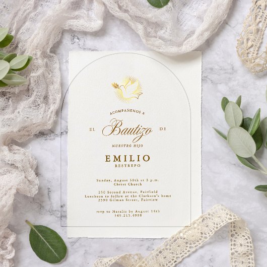 Mi Bautizo Gold Dove Spanische Taufe Acryleinladungen