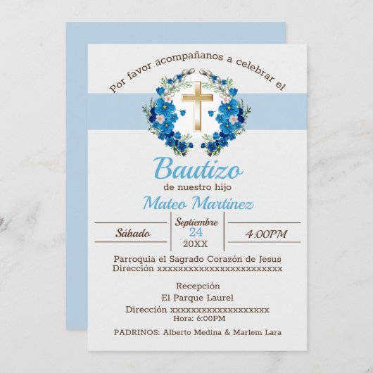 Mi Bautizo para niño Einladung (Vorne/Hinten)