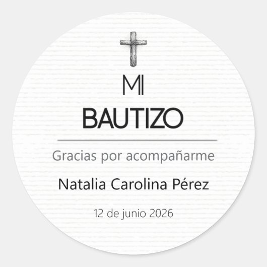 Mi Bautizo Round Favor Sticker Label Personalizado (Vorderseite)