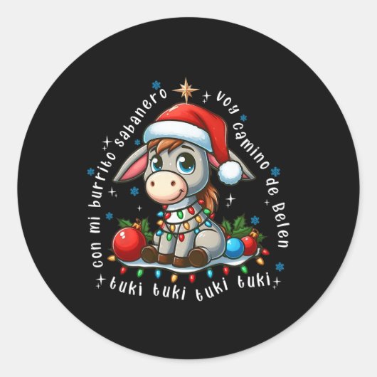 Mi Burrito Sanero Mexican Christmas Donkey Spanish Runder Aufkleber (Vorderseite)