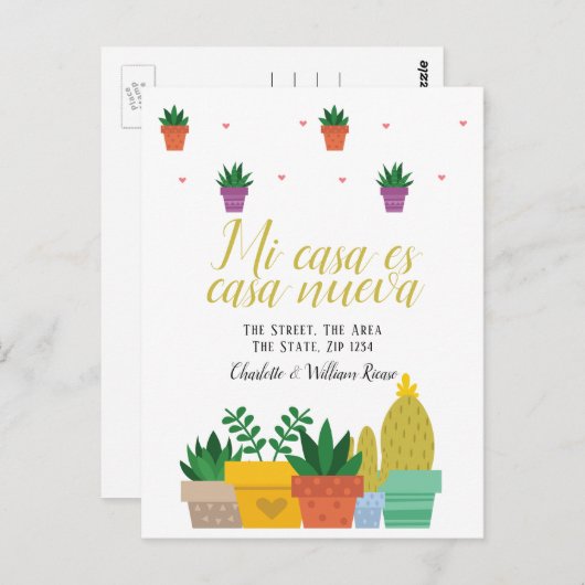 Mi Casa Es Casa Nueva Neue Zuhause Cactus Pflanze Postkarte (Vorne/Hinten)