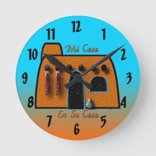 Mi Casa Es Su Casa Runde Wanduhr (Vorderseite)
