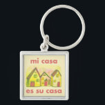 MI CASA ES SU CASA Watercolor Houses Cute Cheerful Schlüsselanhänger<br><div class="desc">Check out this awesome keychain. Customize with your text. Check out my shop for more designs and colors too!</div>