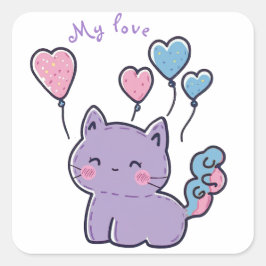 Mi-Mi kitten and hearts, personalisiert Quadratischer Aufkleber