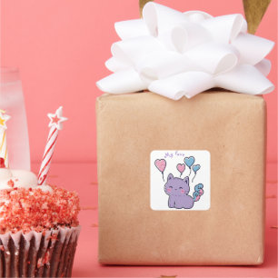 Mi-Mi kitten and hearts, personalisiert Quadratischer Aufkleber