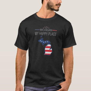 MI Michigan Mein Glücklicher Ort USA Staaten Flag T-Shirt