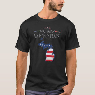 MI Michigan Mein Glücklicher Ort  USA Staaten Flag T-Shirt