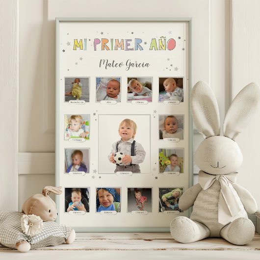 Mi primer año, Baby Collage, Español, Spanisch Fotodruck