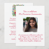 Mi Primera Comunión con foto Cruz y Flores Einladung (Vorne/Hinten)