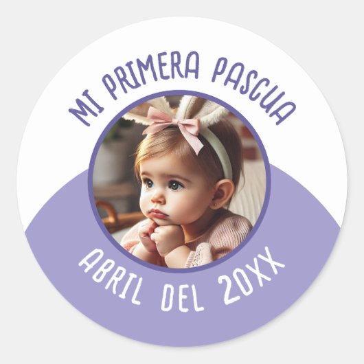 Mi Primera Pascua con Foto y Año Runder Aufkleber (Vorderseite)