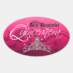 Mi Quinceañera Sparkling Tiara (fuschia) Party Ovaler Aufkleber
