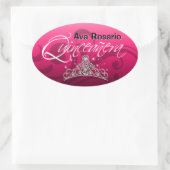 Mi Quinceañera Sparkling Tiara (fuschia) Party Ovaler Aufkleber (Tasche)